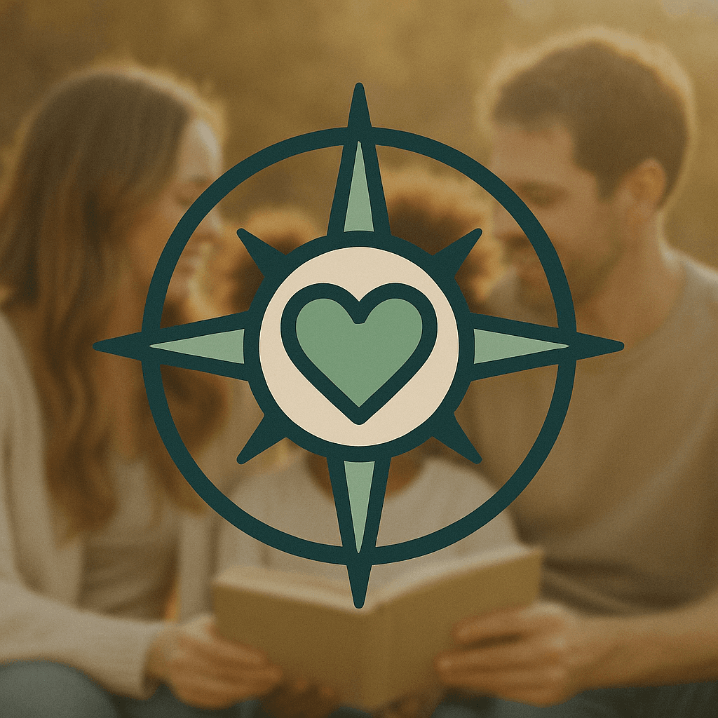 Compass with family silhouette in background